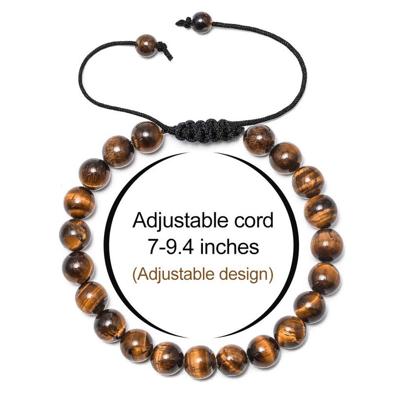 M MOOHAM Gifts for Male Coworkers Mens - Natural Black Lava Rock Stone Mens Anxiety Tiger Eye Bracelets Adjustable Aromatherapy Essential Oil Diffuser Healing Bracelet - Image 3